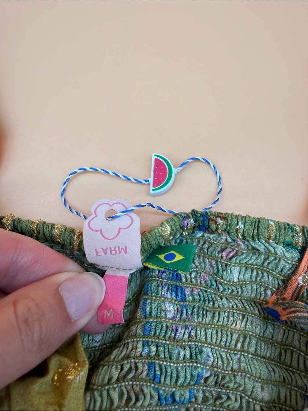 Farm Rio Green Gold Printed Top with Tropical Accents - Picture 3 of 3